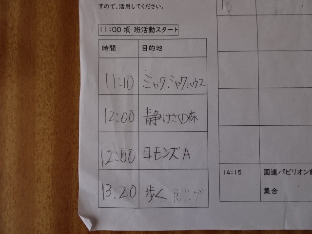 班ごとの行程